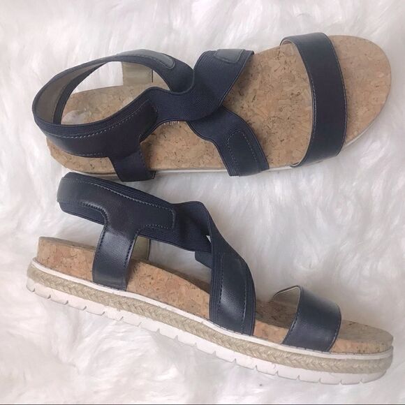 Adrienne Vittadini Sport Cork Espadrille Platform Stretch Strap Slip-on Sandals - Picture 2 of 9